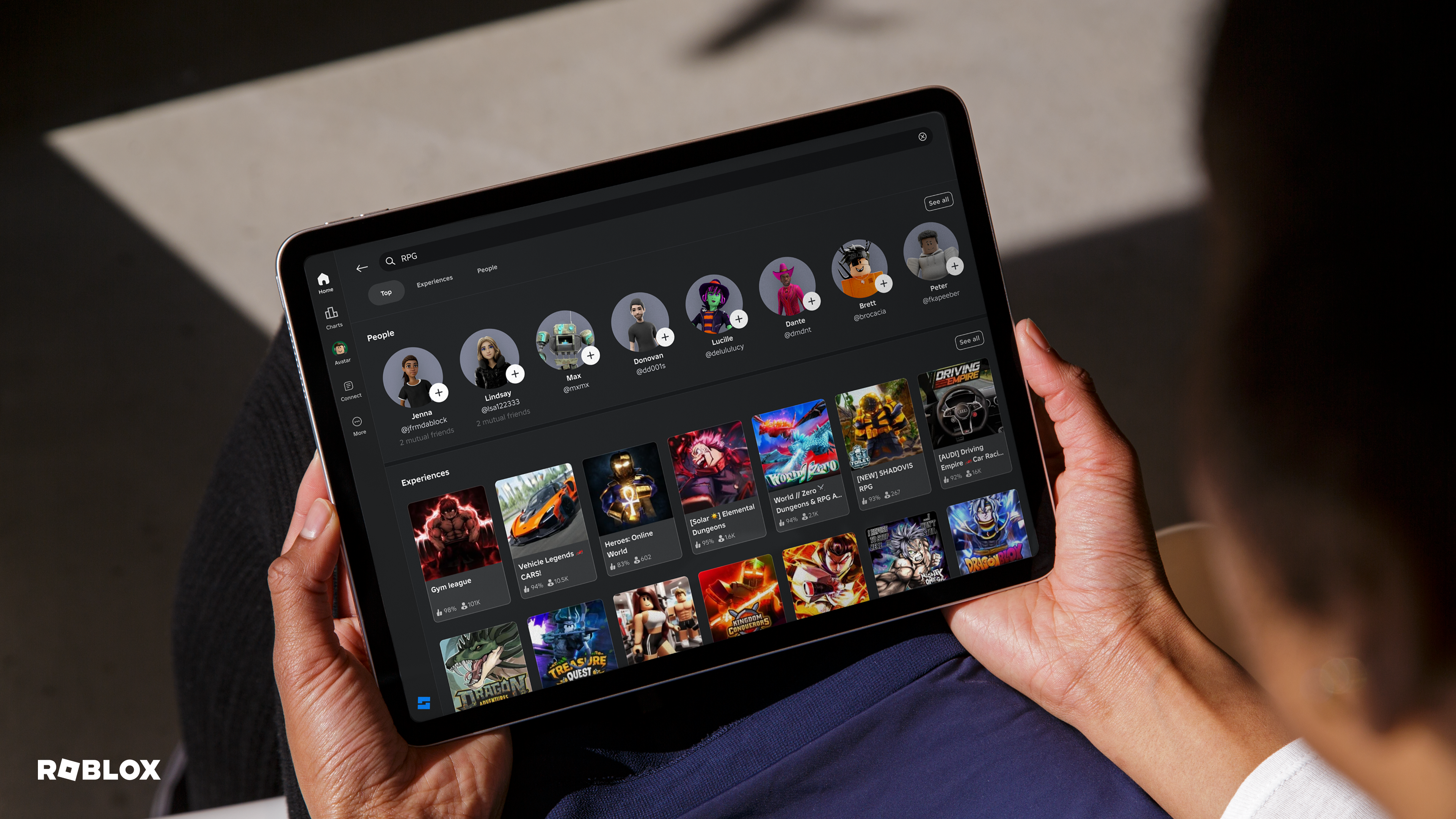 Roblox being played on a tablet device.
