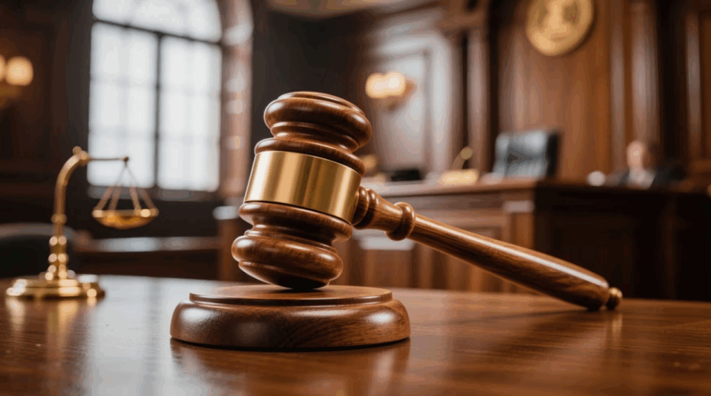 Picture of a gavel in a courtoom